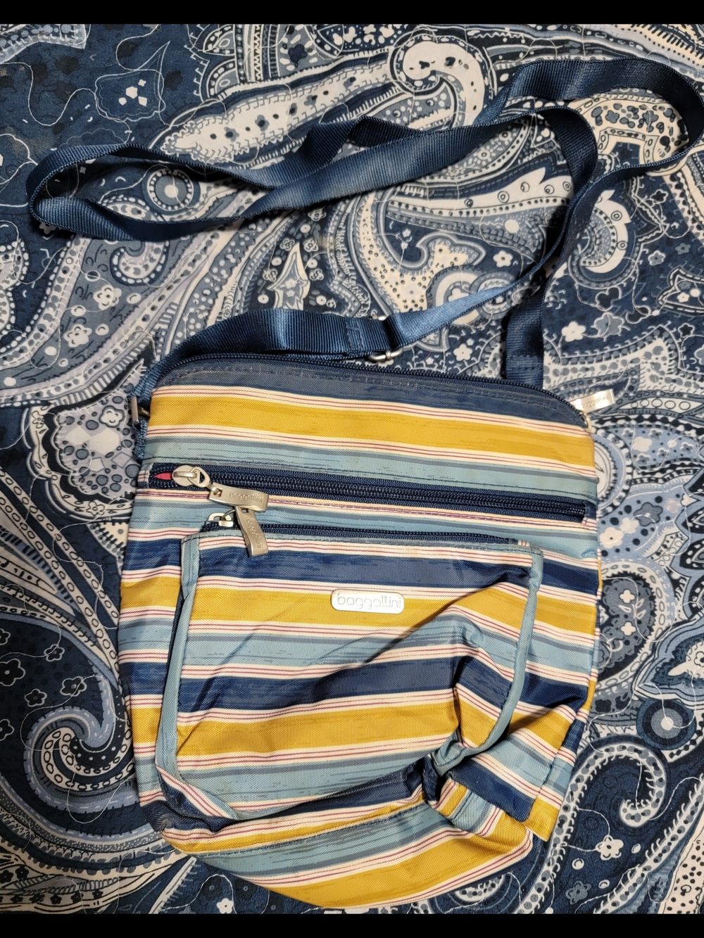 Baggallini Yellow & Blue Striped Crossbody Bag